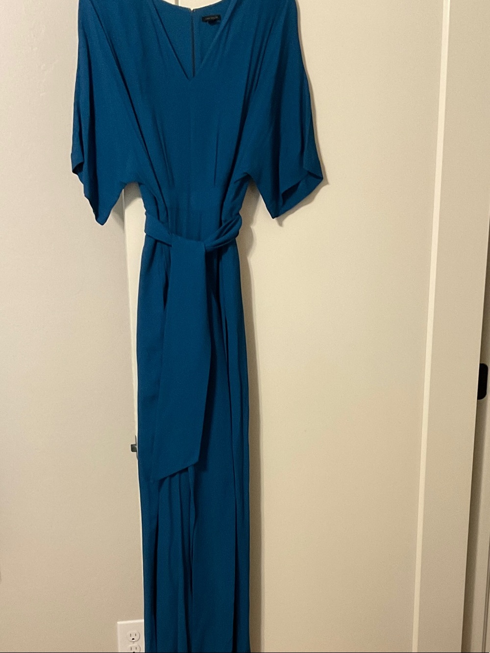 Ann Taylor Teal V-Neck Wide Leg Jumpsuit